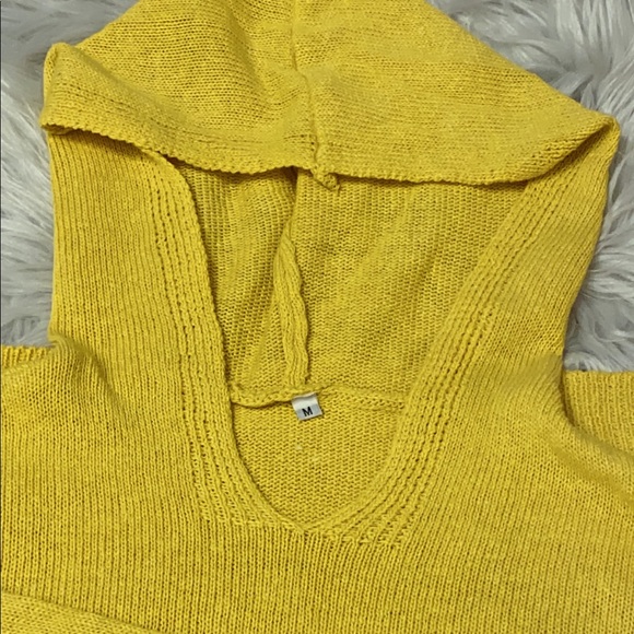 V-Neckline Solid Sweater Shift Sweaters with Hoodie, Color Yellow, Size M - Picture 4 of 8